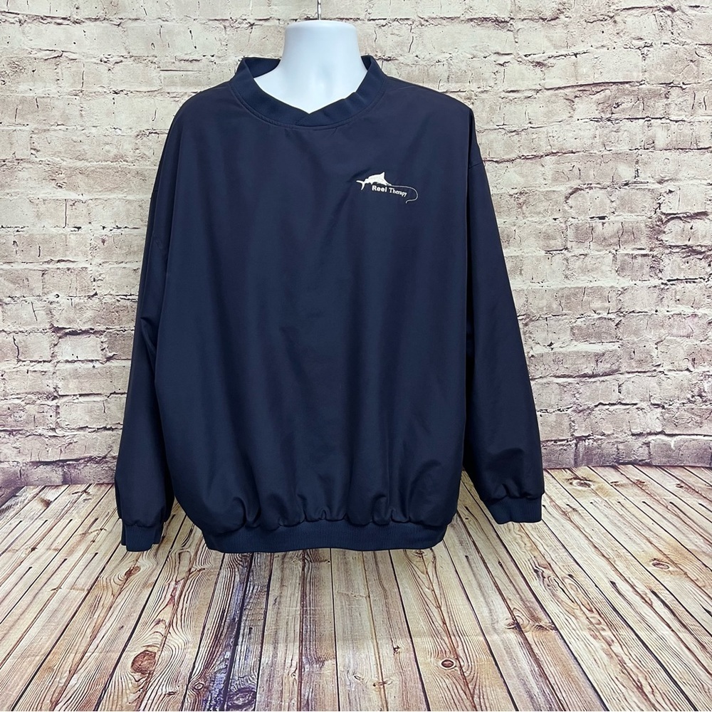 Vantage Blue Fishing Reel Therapy Embroidered Lined Pullover Jacket